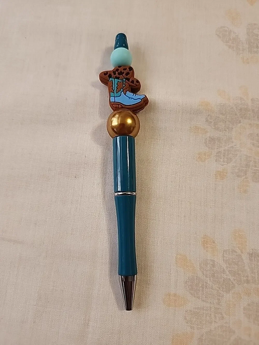 Bead Pen Blue & Brown Gold Cowgirl Boot Silicone Beads